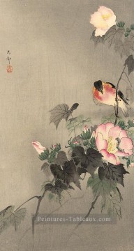 Stonechat et fleur fleurissant Ohara KOSON Shin Hanga Peinture à l'huile